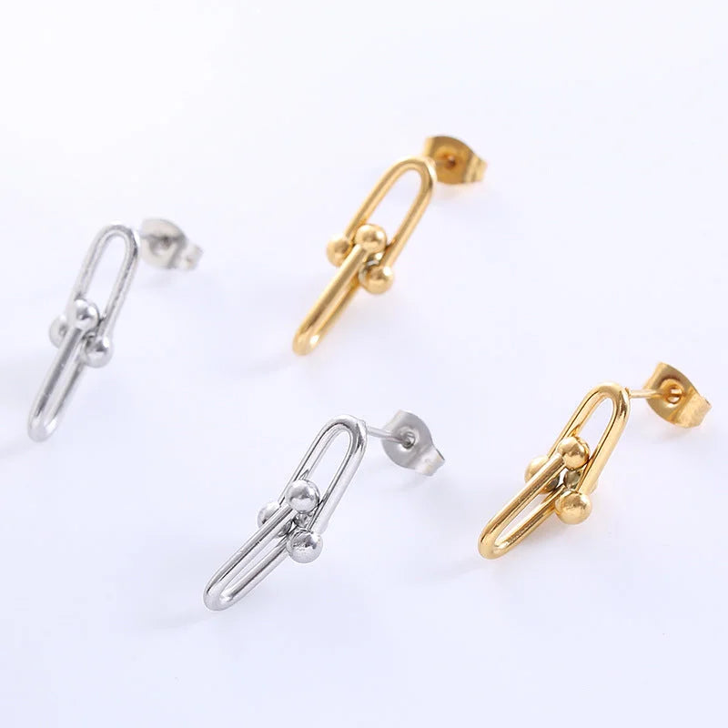 Minimalist Chain U-Shape Stainless Steel Electroplating Stud Earrings