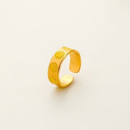 Minimalist Love Heart Shape Eye 304 Stainless Steel Rhinestones 18K Gold Plated Enamel Plating Inlay Open Rings