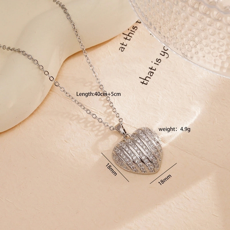 Minimalist Heart Shape 304 Stainless Steel Copper Zircon Gold Plated Plating Inlay Pendant Necklace