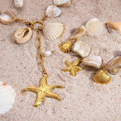 Beach Modern Style Sun Scallop Starfish 304 Stainless Steel Shell Plating Bracelets Necklace
