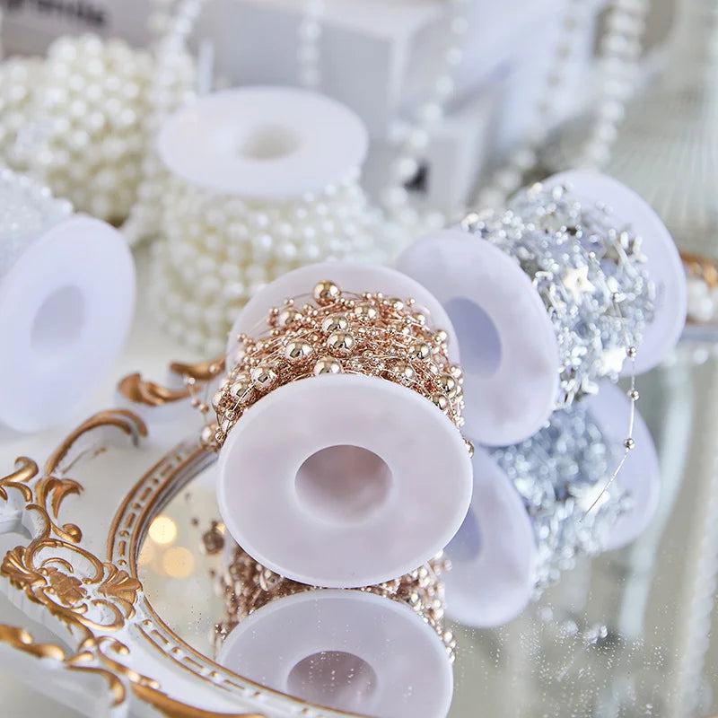 2 Pieces Christmas Tree Hanging Ornaments Pearl String Bead Chain Wedding Hotel Decoration Scene Bead Chain