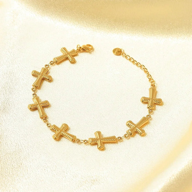 Casual Vacation Modern Style Pentagram Cross Oval 304 Stainless Steel 14K Gold Plated Bracelets In Bulk