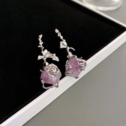 1 Pair Minimalist Flower Copper Enamel Rhinestones Drop Earrings Ear Studs