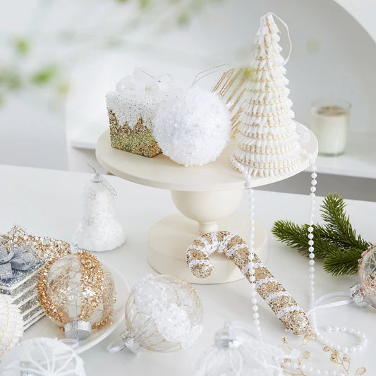 European Style Round Pearl Beaded Chain Christmas Tree Decoration Diy Hanging Ornament Christmas Scene Arrangement Decorative Pendant