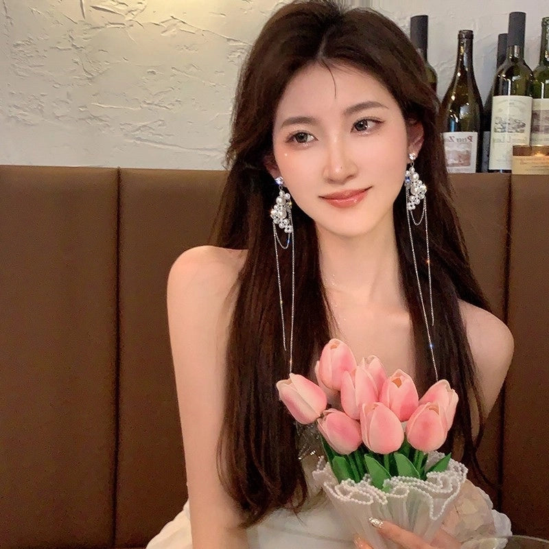 1 Pair IG Style Minimalist U Shape Geometric Flower Inlay Imitation Pearl Artificial Pearls Rhinestones Drop Earrings Ear Studs