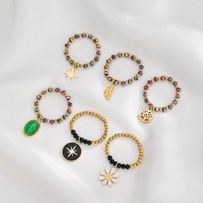 304 Stainless Steel 14K Gold Plated Minimalist Geometric Resin Glass Rings