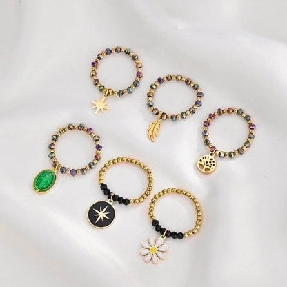 304 Stainless Steel 14K Gold Plated Minimalist Geometric Resin Glass Rings