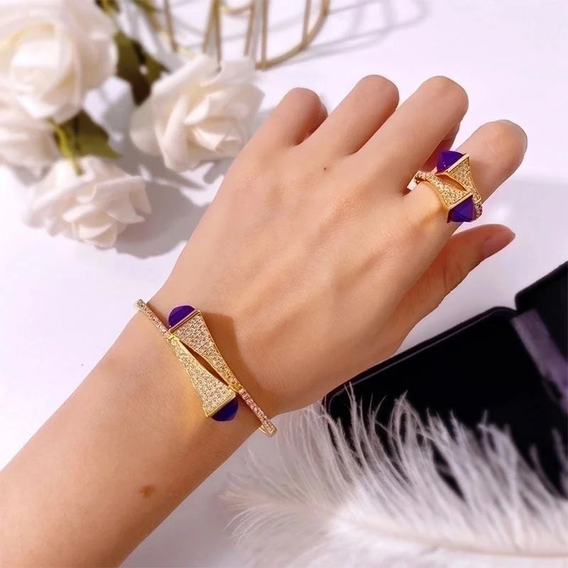 Commute Geometric Copper Inlay Zircon Bangle