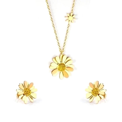 Minimalist Flower Stainless Steel Inlay Zircon Earrings Necklace 1 Set