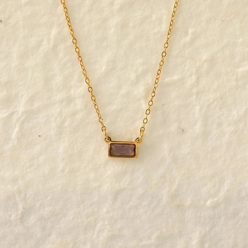 IG Style Modern Style Classic Style Rectangle 304 Stainless Steel Zircon 18K Gold Plated Inlay Pendant Necklace