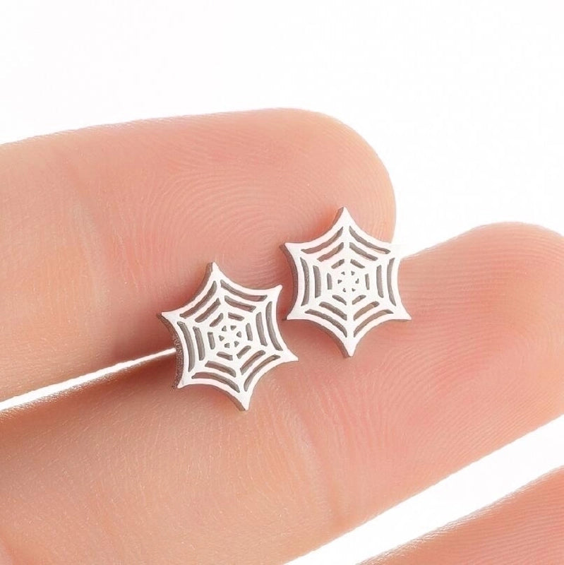 1 Pair Halloween Fashion Spider Web Plating Titanium Steel 18K Gold Plated Ear Studs