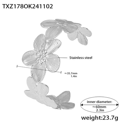 Elegant Vacation Flower 304 Stainless Steel 18K Gold Plated Rings Bracelets Necklace