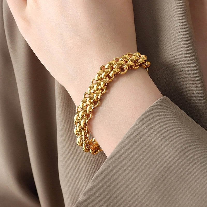 Minimalist Commute Solid Color Titanium Steel 18K Gold Plated Plating Bracelets Necklace