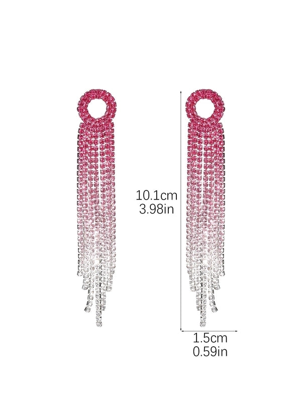 1 Pair Sweet Tassel Plating Inlay Copper Rhinestones Silver Plated Drop Earrings