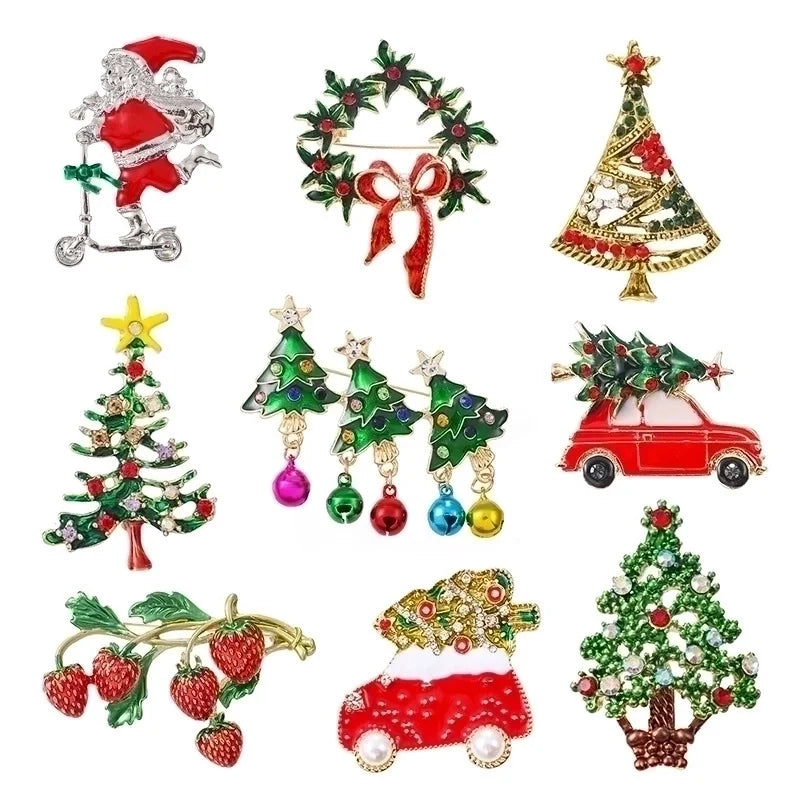 Cartoon Style Pin Christmas Tree Alloy Enamel Rhinestones Unisex Brooches