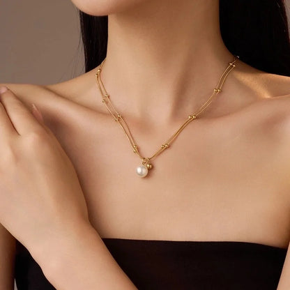 Minimalist Geometric 304 Stainless Steel Pearl 18K Gold Plated Polishing Plating Inlay Double Layer Necklaces