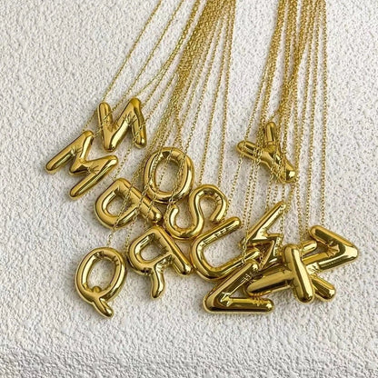 Fashion Balloon Letter Necklace Titanium Steel 26 English Letter Necklace 3D Three-Dimensional Gold Plating Non-Fading