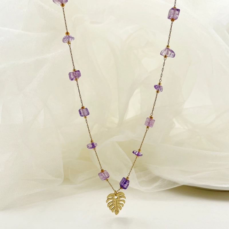 Casual Vacation Leaves Stainless Steel Gravel Polishing Plating Gold Plated Necklace