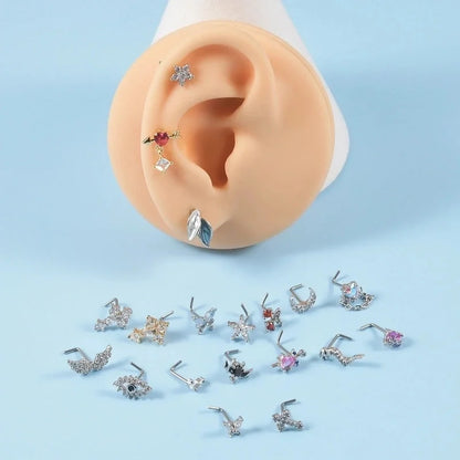 2 Pieces Nose Rings & Studs Streetwear Moon Heart Shape Butterfly 304 Stainless Steel Copper Zircon Inlay Zircon