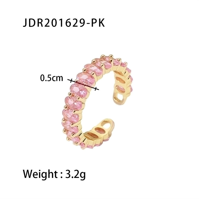 Fashion Oval 304 Stainless Steel Zircon Plating Open Ring
