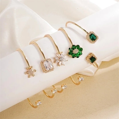 304 Stainless Steel Copper Casual Minimalist Classic Style Geometric Heart Shape Flower Zircon Bangle