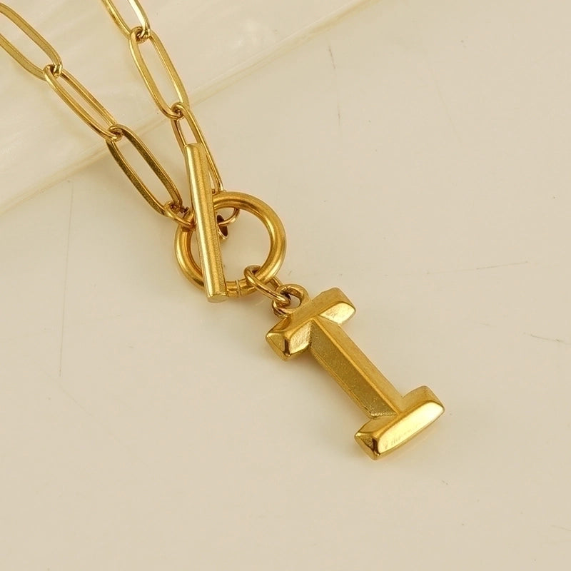 Fashion Letter 304 Stainless Steel Titanium Steel 18K Gold Plated Polishing Gold Plated Pendant Necklace