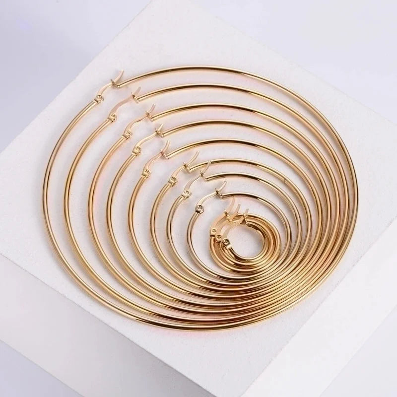 1 Pair Exaggerated Round Plating 304 Stainless Steel 18K Gold Plated Hoop Earrings