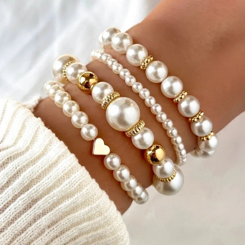Elegant Minimalist Round Imitation Pearl Bracelets