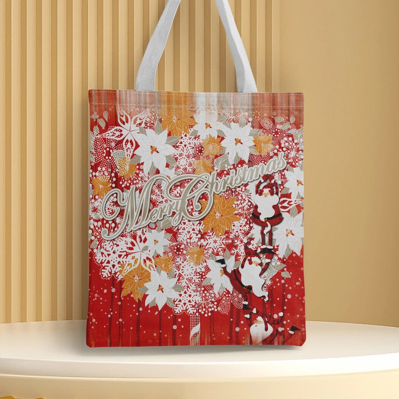 Christmas Unisex Polyester Christmas House Christmas Tree Santa Claus Cute Square Open Handbag