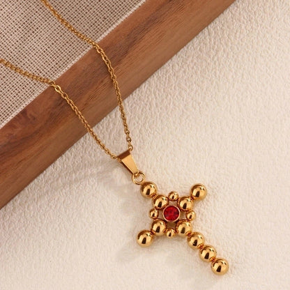 Classic Style Cross 304 Stainless Steel 18K Gold Plated Pendant Necklace