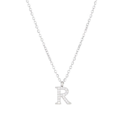 Minimalist Letter 304 Stainless Steel Zircon 16K Gold Plated White Gold Plated Plating Inlay Pendant Necklace