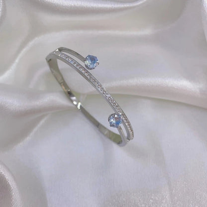 Lady Solid Color Titanium Steel Polishing Plating Inlay Zircon Gold Plated Bangle