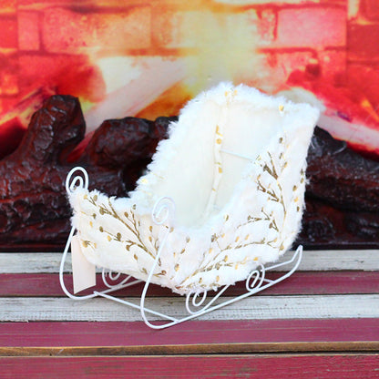 2 Pieces Christmas Supplies Christmas Decoration Velvet Printed Fabric Deer Carriage Snow Carriage Front Desk Tabletop Decoration Ornament