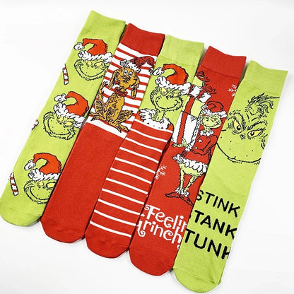 Christmas Mid-calf Length Socks Grinch Knitted Personalized Men And Women Socks Couple Fashion Socks