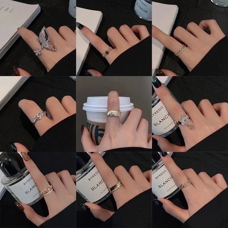 Fashion Leaf Flower Bow Knot Copper Plating Inlay Pearl Zircon Open Ring 1 Piece