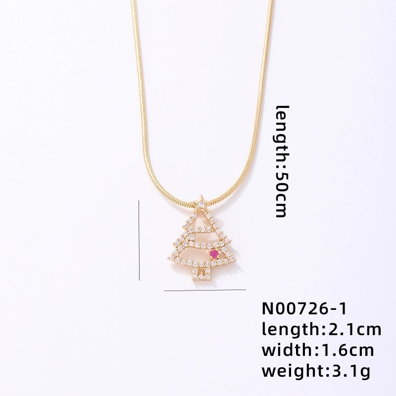 Stainless Steel Copper Plating Inlay Christmas Hat Christmas Tree Snowman Freshwater Pearl Zircon Pendant Necklace