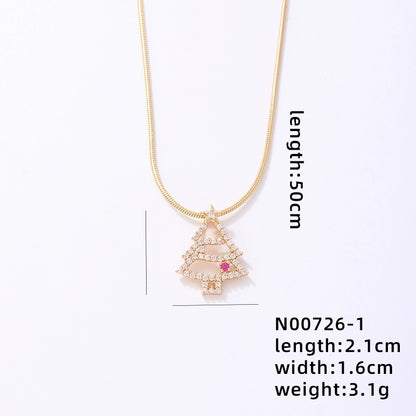 Stainless Steel Copper Plating Inlay Christmas Hat Christmas Tree Snowman Freshwater Pearl Zircon Pendant Necklace