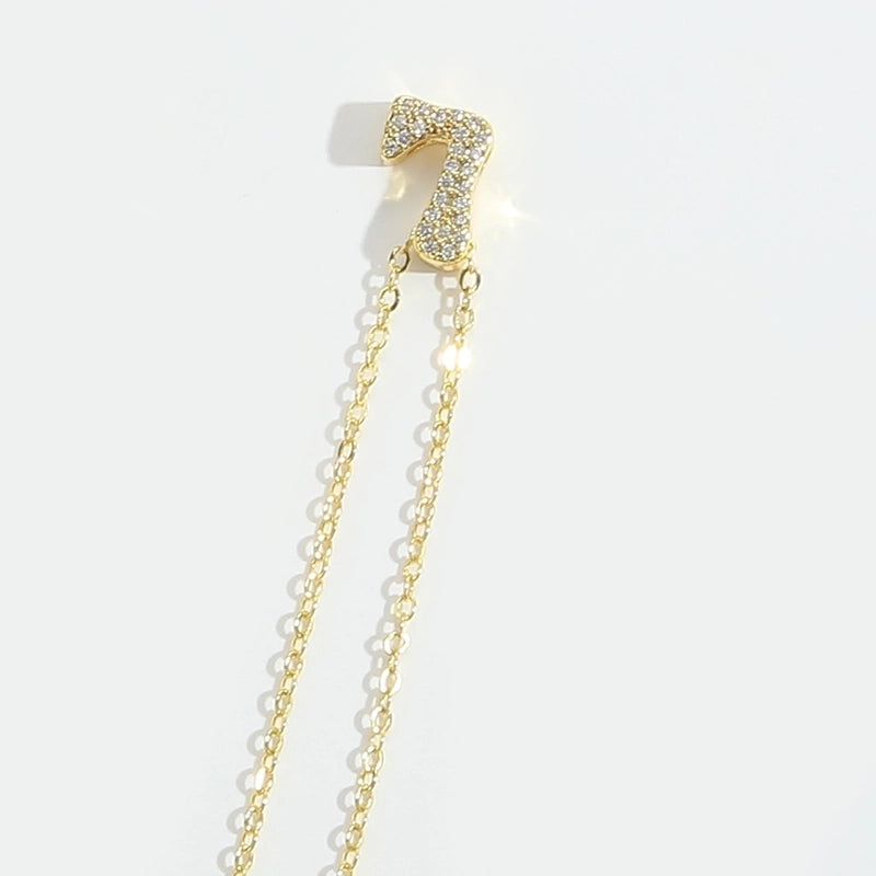 Copper 14K Gold Plated Vintage Style Minimalist Commute Inlay Letter Zircon Pendant Necklace