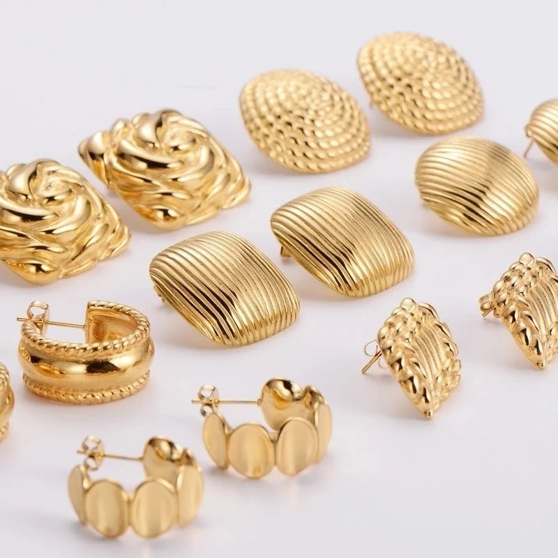 1 Pair French Style Minimalist Round Square Heart Shape 304 Stainless Steel No Inlaid 18K Gold Plated Ear Studs