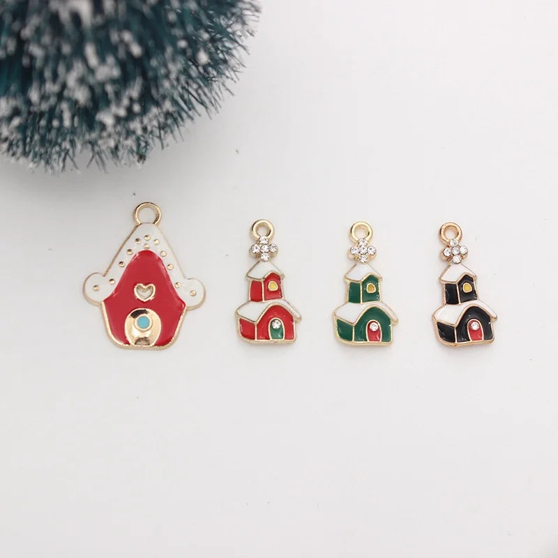 10 PCS/Package 17*13mm Alloy Christmas House Wreath Pendant Jewelry Accessories