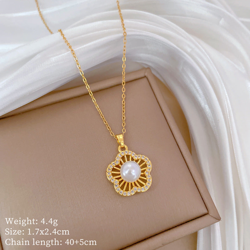 Minimalist Geometric Titanium Steel Diamond Inlay Necklaces