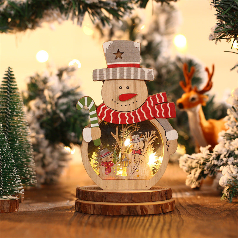 Christmas Decoration Led Light-up Santa Claus Shape Wooden Christmas Ornament Hotel Window Display