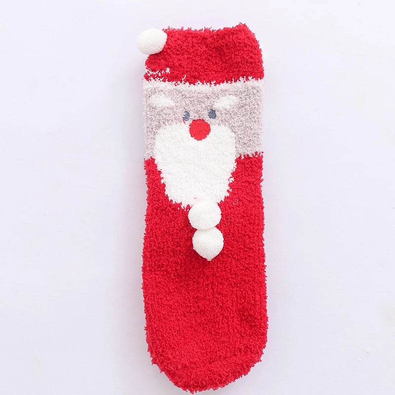 29 Cartoon Straight Embroidered Three-dimensional Animal Coral Fleece Christmas Warm Home Floor Socks Half Velvet Tube Socks