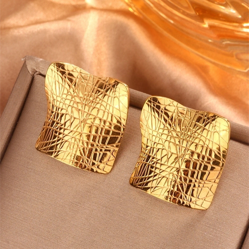 1 Pair Minimalist Sector Leaves Heart Shape Pleated 304 Stainless Steel 18K Gold Plated Ear Studs