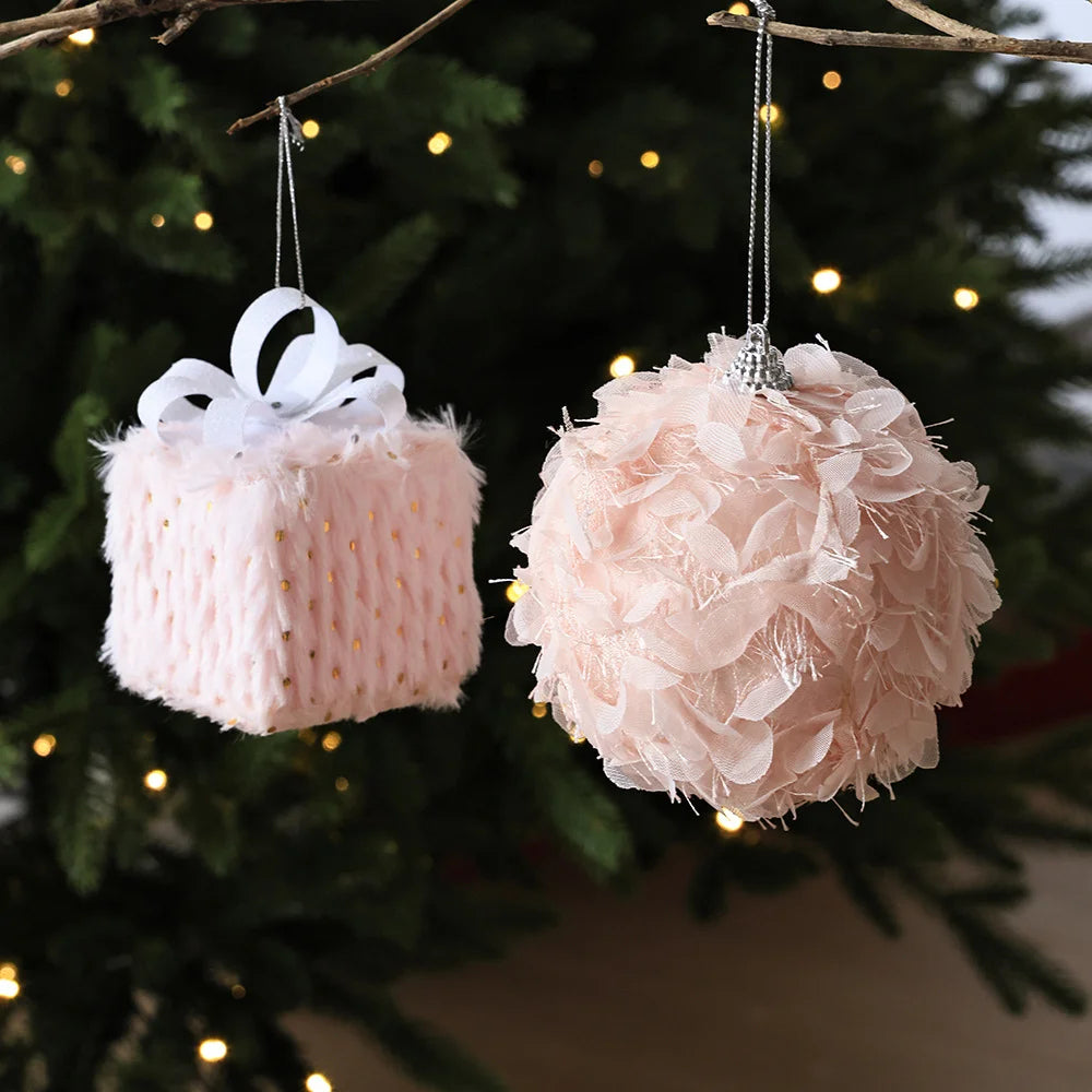 Christmas Decoration Pink Christmas Ball Plush Gift Bag 10cm Foam Ball Christmas Tree Hanging Ornament Scene Arrangement