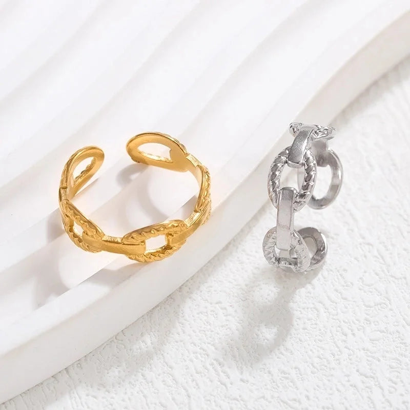 IG Style Geometric Solid Color 304 Stainless Steel Hollow Out Open Rings