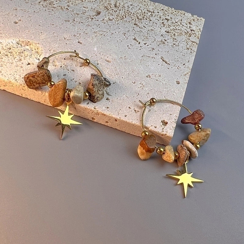 1 Pair Bohemian Leaf Sun Butterfly Stainless Steel Gravel Earrings