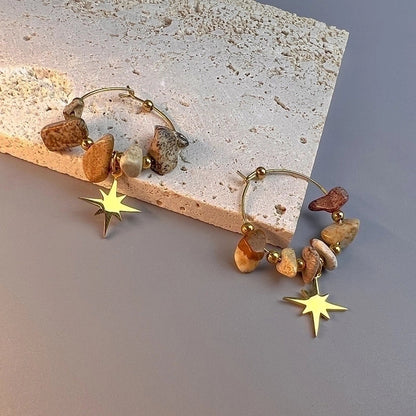 1 Pair Bohemian Leaf Sun Butterfly Stainless Steel Gravel Earrings