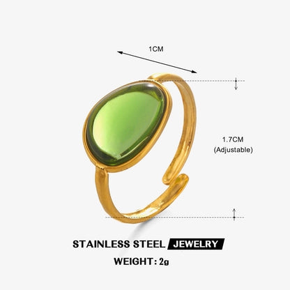 IG Style Oval 304 Stainless Steel Resin 18K Gold Plated Plating Inlay Open Rings