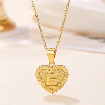 Sweet Letter Stainless Steel Copper Plating Inlay Zircon 18k Gold Plated Pendant Necklace
